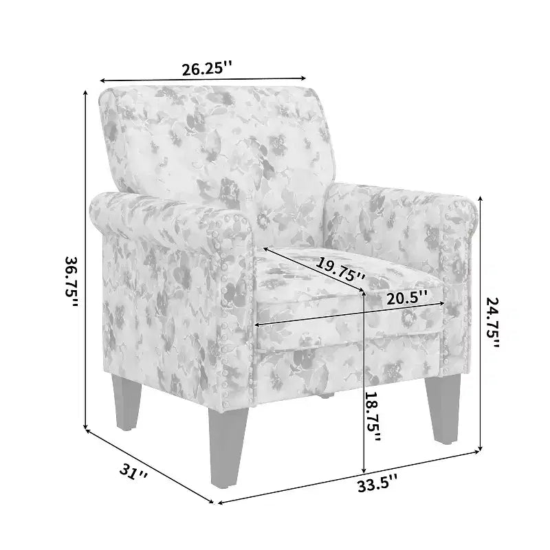 Fauteuil d'appoint traditionnel à accoudoirs roulés Handy Living Janet avec clous en étain et motif floral