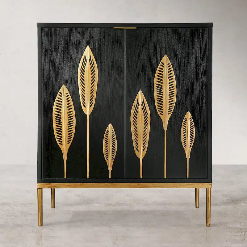 Buffet Mid-century Modern à 2 portes - Meuble d'appoint or antique avec étagère de rangement pour salon/salle à manger