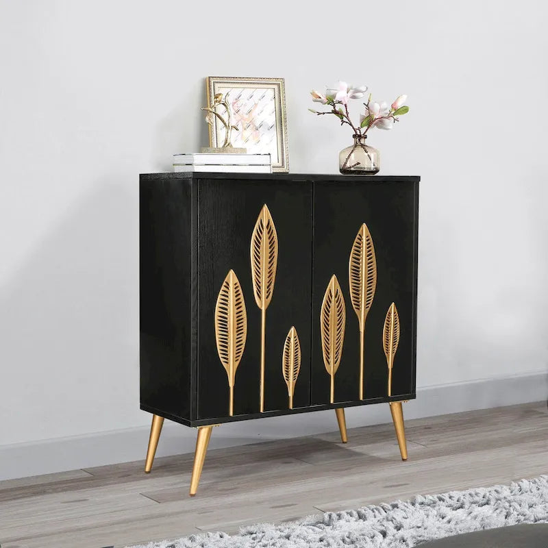 Buffet Mid-century Modern à 2 portes - Meuble d'appoint or antique avec étagère de rangement pour salon/salle à manger