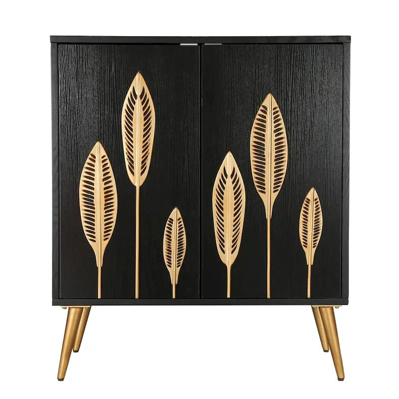 Buffet Mid-century Modern à 2 portes - Meuble d'appoint or antique avec étagère de rangement pour salon/salle à manger