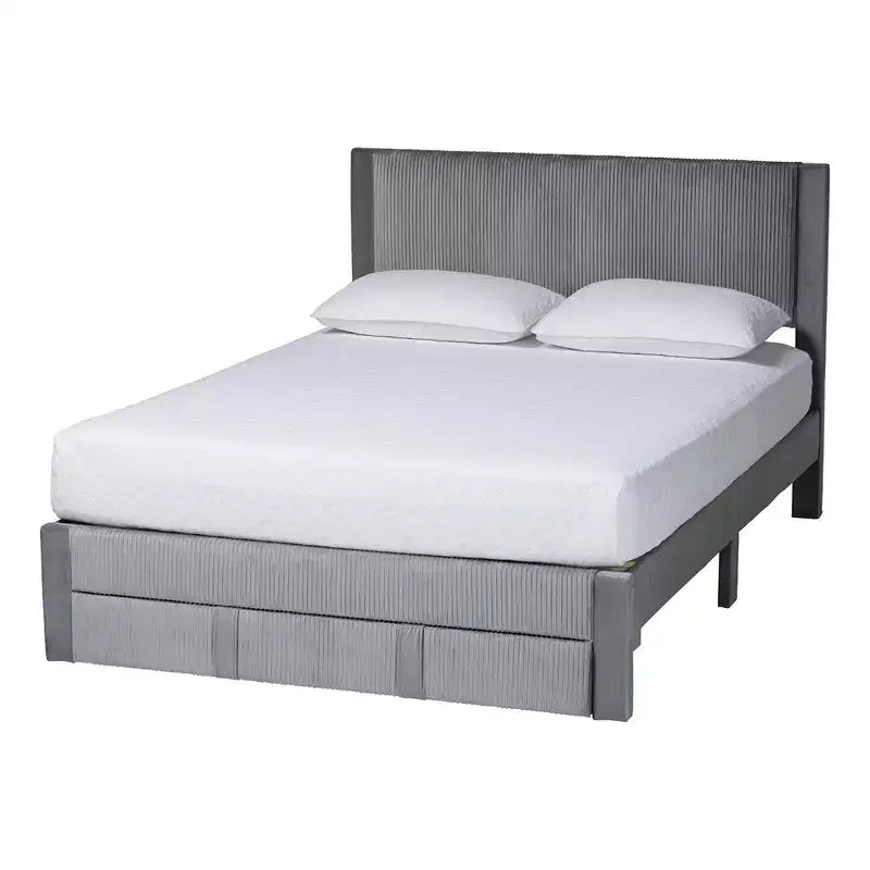 Baxton Studio Elora Pleated Velvet Storage Bed