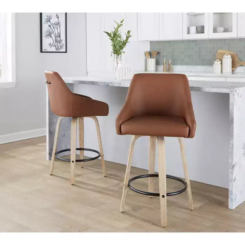 LumiSource Lot de 2 tabourets de bar hauteur comptoir Hannah en bois délavé