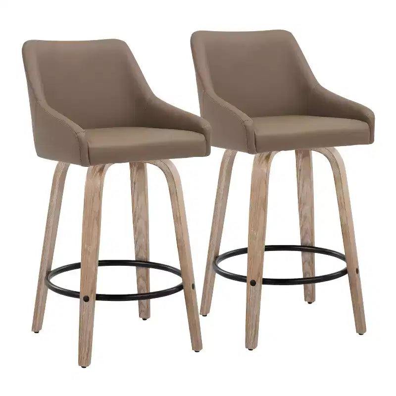 LumiSource Set of 2 Hannah Counter Height Barstools Whitewashed Wood