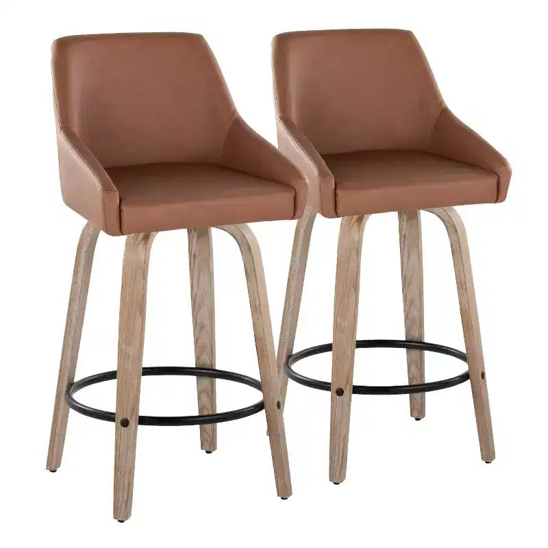 LumiSource Lot de 2 tabourets de bar hauteur comptoir Hannah en bois délavé