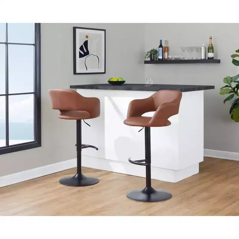 LumiSource Lot de 2 tabourets de bar réglables Margarite en similicuir noir