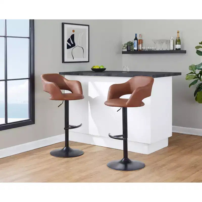 LumiSource Lot de 2 tabourets de bar réglables Margarite en similicuir noir