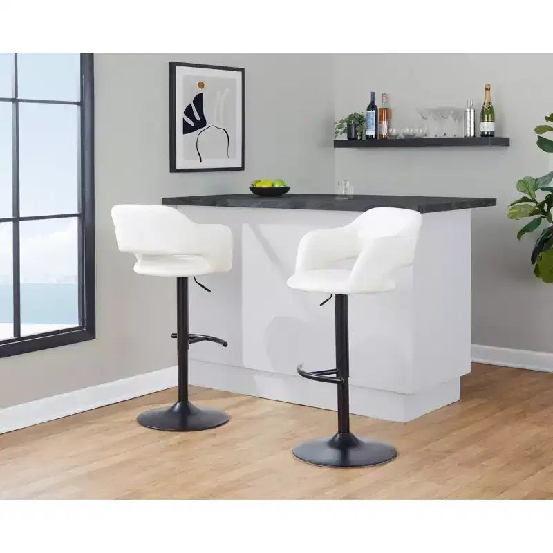 LumiSource Lot de 2 tabourets de bar réglables Margarite en similicuir noir