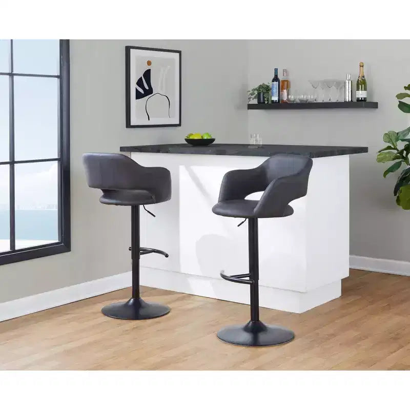 LumiSource Lot de 2 tabourets de bar réglables Margarite en similicuir noir