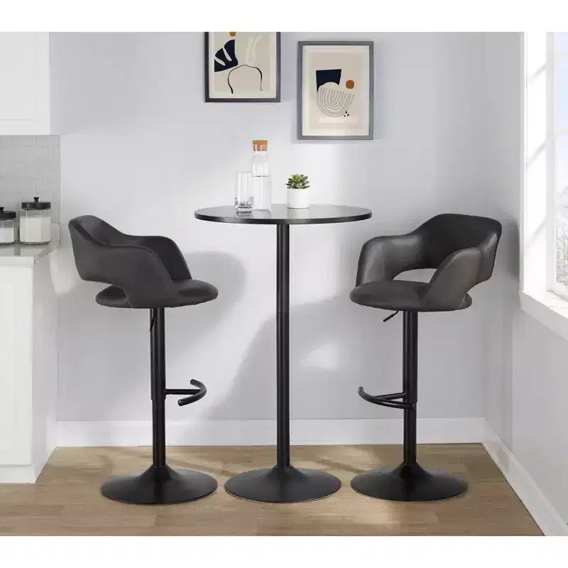 LumiSource Lot de 2 tabourets de bar réglables Margarite en similicuir noir
