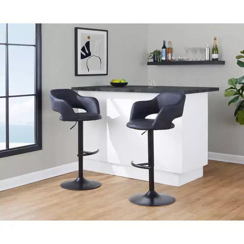 LumiSource Lot de 2 tabourets de bar réglables Margarite en similicuir noir