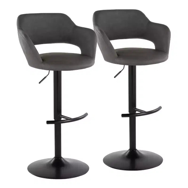 LumiSource Lot de 2 tabourets de bar réglables Margarite en similicuir noir