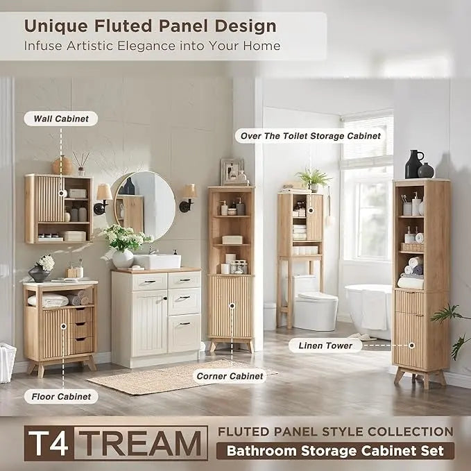 Meuble de rangement haut et étroit de 68 po pour salle de bain avec dessus en faux marbre
