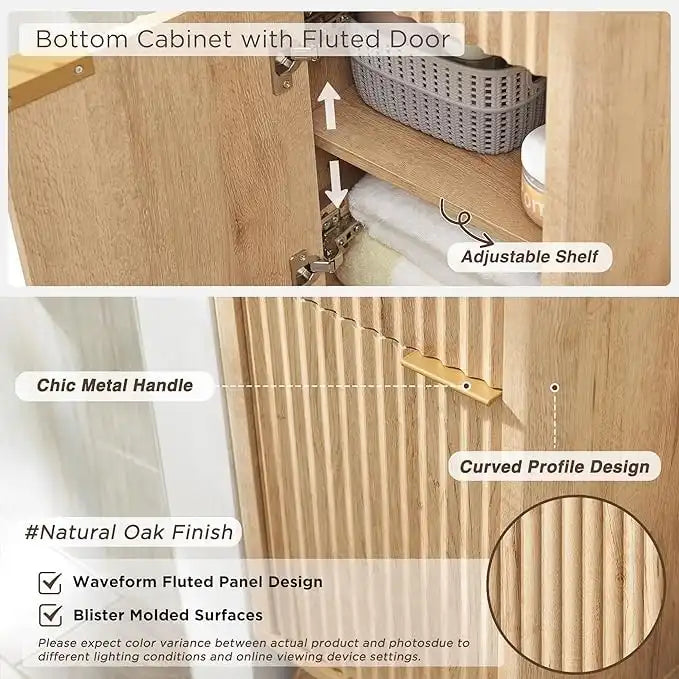 Meuble de rangement haut et étroit de 68 po pour salle de bain avec dessus en faux marbre