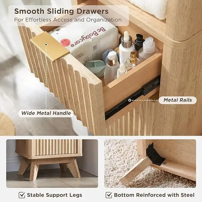 Meuble de rangement haut et étroit de 68 po pour salle de bain avec dessus en faux marbre