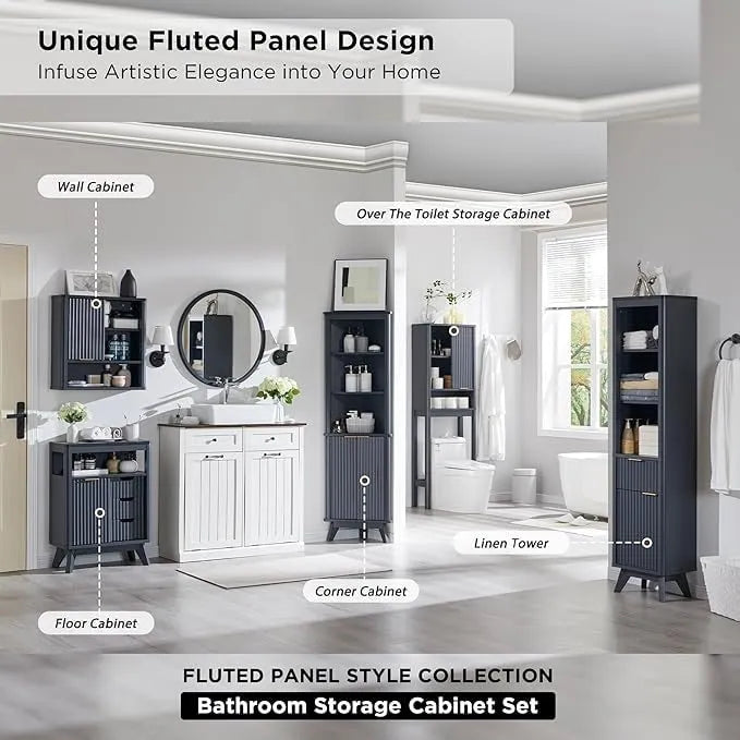 Meuble de rangement haut et étroit de 68 po pour salle de bain avec dessus en faux marbre