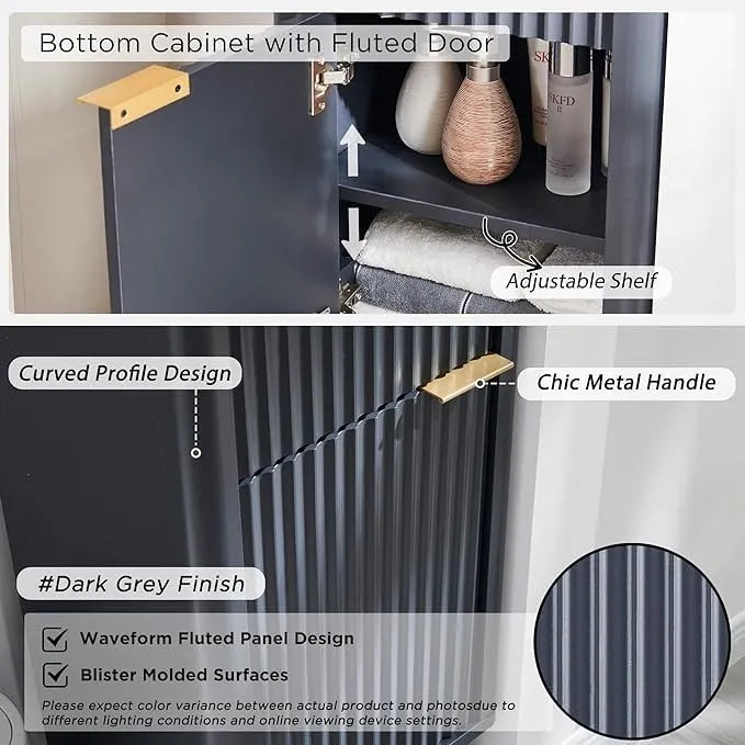 Meuble de rangement haut et étroit de 68 po pour salle de bain avec dessus en faux marbre