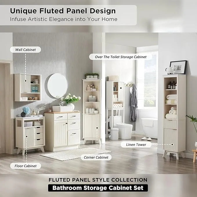 Meuble de rangement haut et étroit de 68 po pour salle de bain avec dessus en faux marbre
