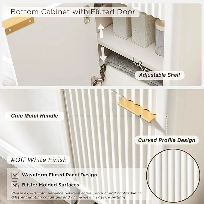 Meuble de rangement haut et étroit de 68 po pour salle de bain avec dessus en faux marbre