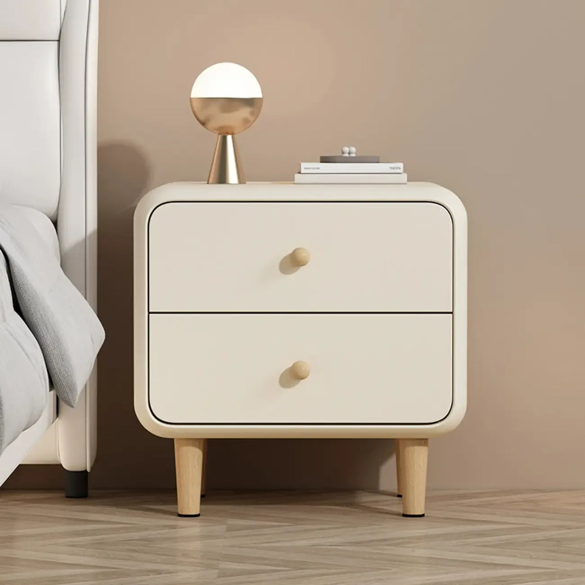 Table de chevet moderne en bois à 2 tiroirs avec pieds