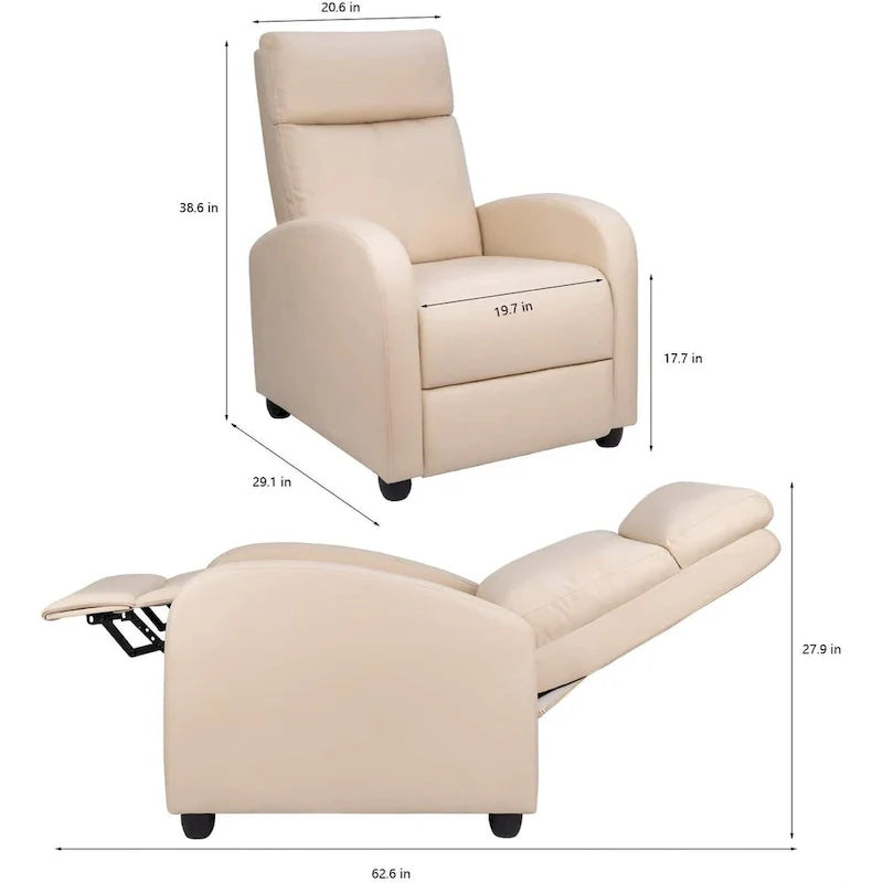 Fauteuil inclinable à dossier basculant en similicuir, marron / noir / gris / kaki / rouge / beige, simple