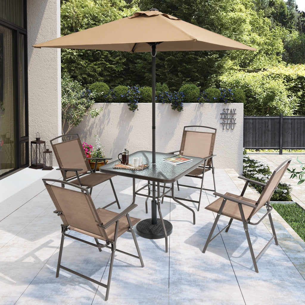 Ensemble de patio 6 pièces Pellebant avec table, parasol et 4 chaises pliantes – 22,4 L x 26,8 P x 34,4 H