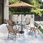 Ensemble de patio 6 pièces Pellebant avec table, parasol et 4 chaises pliantes – 22,4 L x 26,8 P x 34,4 H