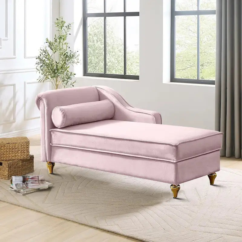 Chaise longue de rangement française élégante en velours avec un oreiller
