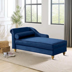 Chaise longue de rangement française élégante en velours avec un oreiller