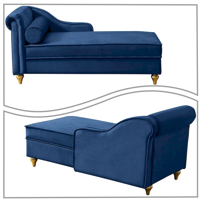 Chaise longue de rangement française élégante en velours avec un oreiller