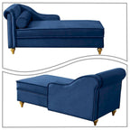 Chaise longue de rangement française élégante en velours avec un oreiller