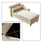 Chaise longue de rangement française élégante en velours avec un oreiller