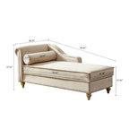 Chaise longue de rangement française élégante en velours avec un oreiller