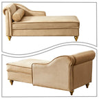 Chaise longue de rangement française élégante en velours avec un oreiller