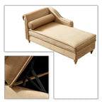Chaise longue de rangement française élégante en velours avec un oreiller