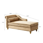 Chaise longue de rangement française élégante en velours avec un oreiller