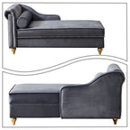 Chaise longue de rangement française élégante en velours avec un oreiller