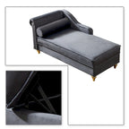 Chaise longue de rangement française élégante en velours avec un oreiller