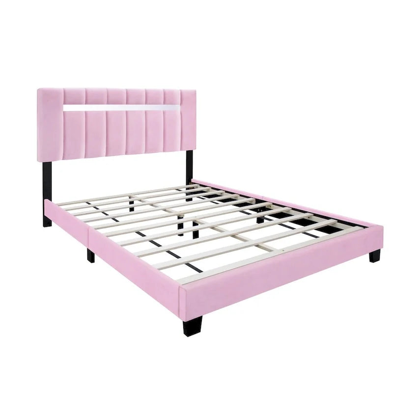 Cadre de lit Queen Size en velours capitonné avec caractéristiques réglables, collection préférée des adolescentes