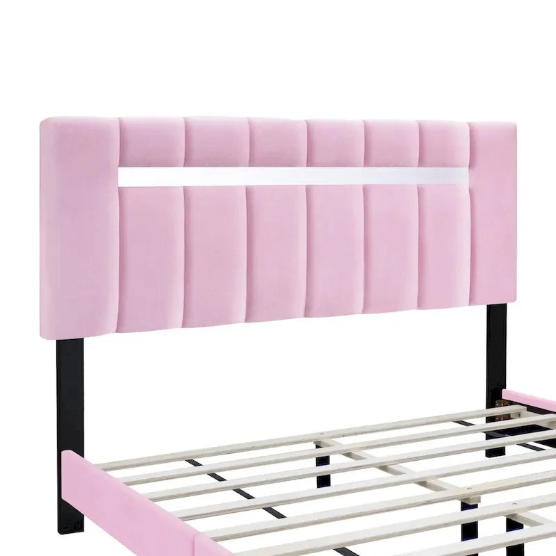 Cadre de lit Queen Size en velours capitonné avec caractéristiques réglables, collection préférée des adolescentes
