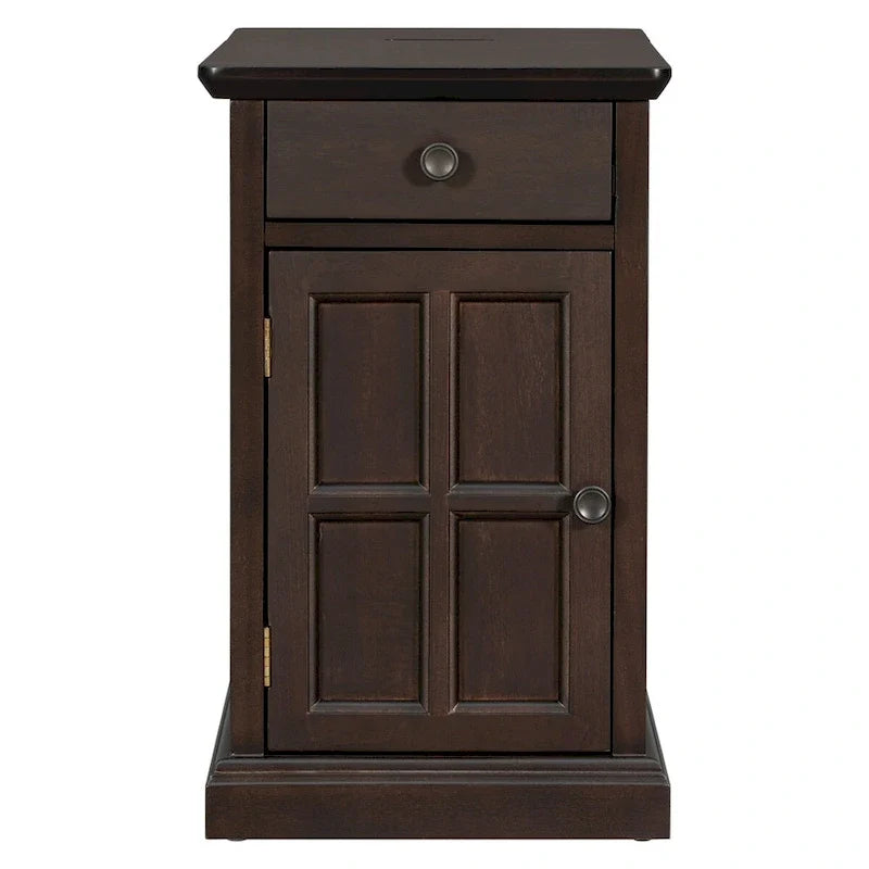 Table d'appoint de salon vintage classique avec ports USB et un tiroir multifonctionnel avec porte-gobelets