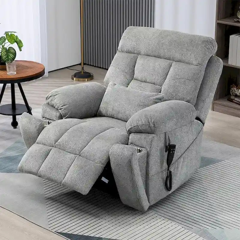 Fauteuil inclinable massant à deux moteurs surdimensionné avec chaleur, canapé élévateur pour personnes âgées, porte-gobelet, 180 degrés
