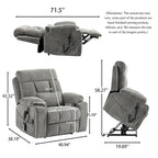 Fauteuil inclinable massant à deux moteurs surdimensionné avec chaleur, canapé élévateur pour personnes âgées, porte-gobelet, 180 degrés