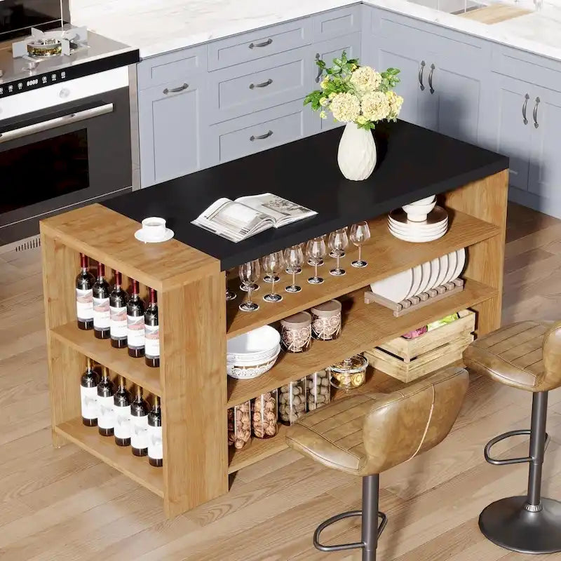 Îlot de cuisine de style campagnard de 55 pouces avec rangement pour la cuisine et la salle à manger
