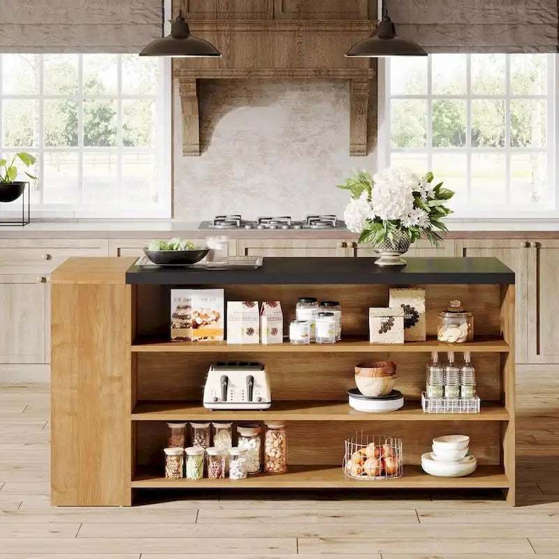 Îlot de cuisine de style campagnard de 55 pouces avec rangement pour la cuisine et la salle à manger