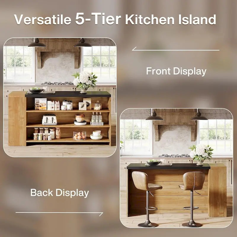 Îlot de cuisine de style campagnard de 55 pouces avec rangement pour la cuisine et la salle à manger