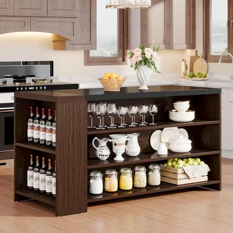 Îlot de cuisine de style campagnard de 55 pouces avec rangement pour la cuisine et la salle à manger