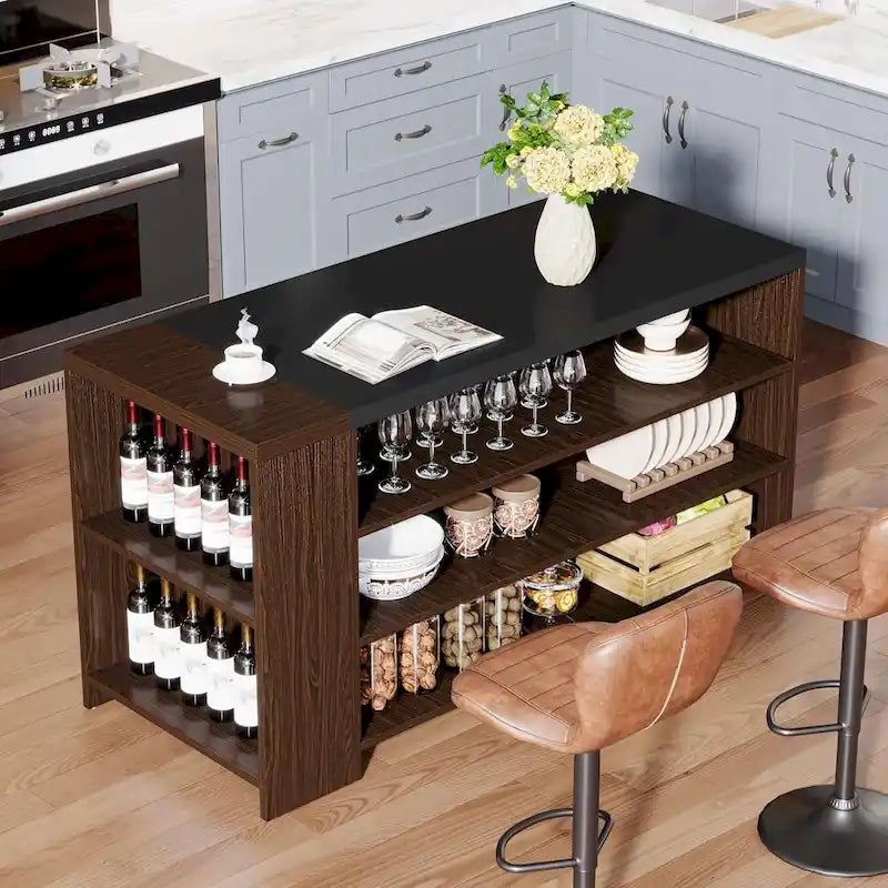 Îlot de cuisine de style campagnard de 55 pouces avec rangement pour la cuisine et la salle à manger