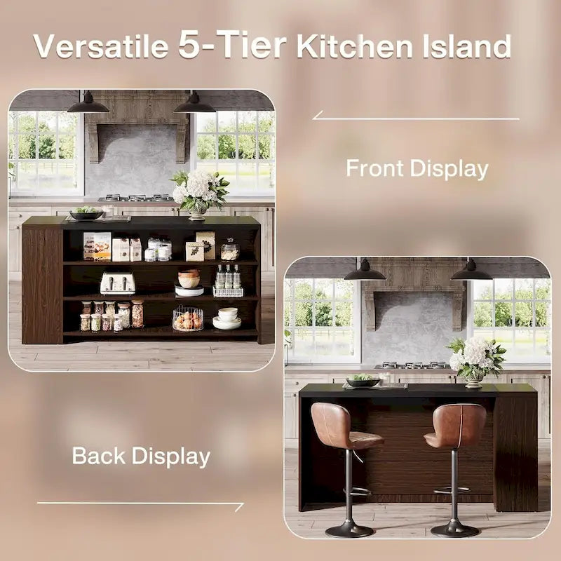 Îlot de cuisine de style campagnard de 55 pouces avec rangement pour la cuisine et la salle à manger