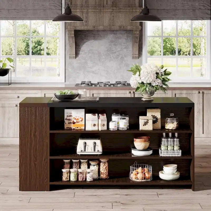 Îlot de cuisine de style campagnard de 55 pouces avec rangement pour la cuisine et la salle à manger