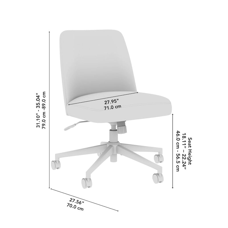 Chaise de bureau sans accoudoirs Bush Furniture Serenity à dossier mi-hauteur avec roulettes